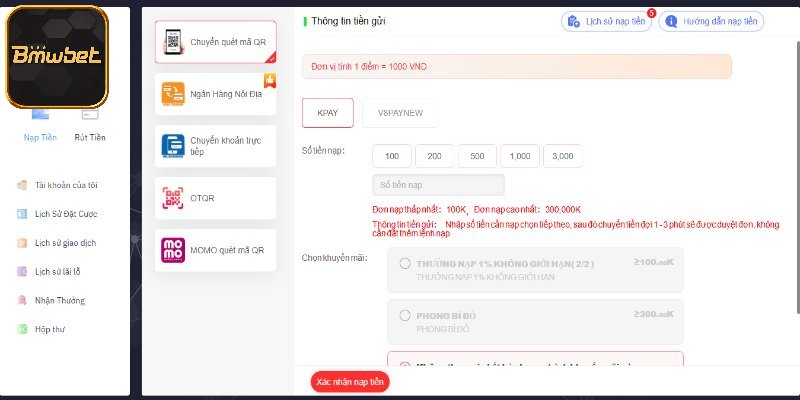 Hướng dẫn nạp tiền BMWBET chi tiết cho người mới