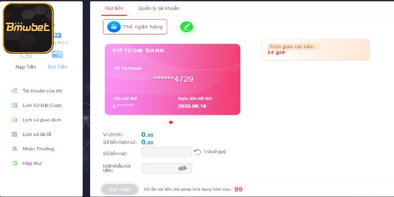 Hướng dẫn rút tiền BMWBET nhanh chóng không lỗi
